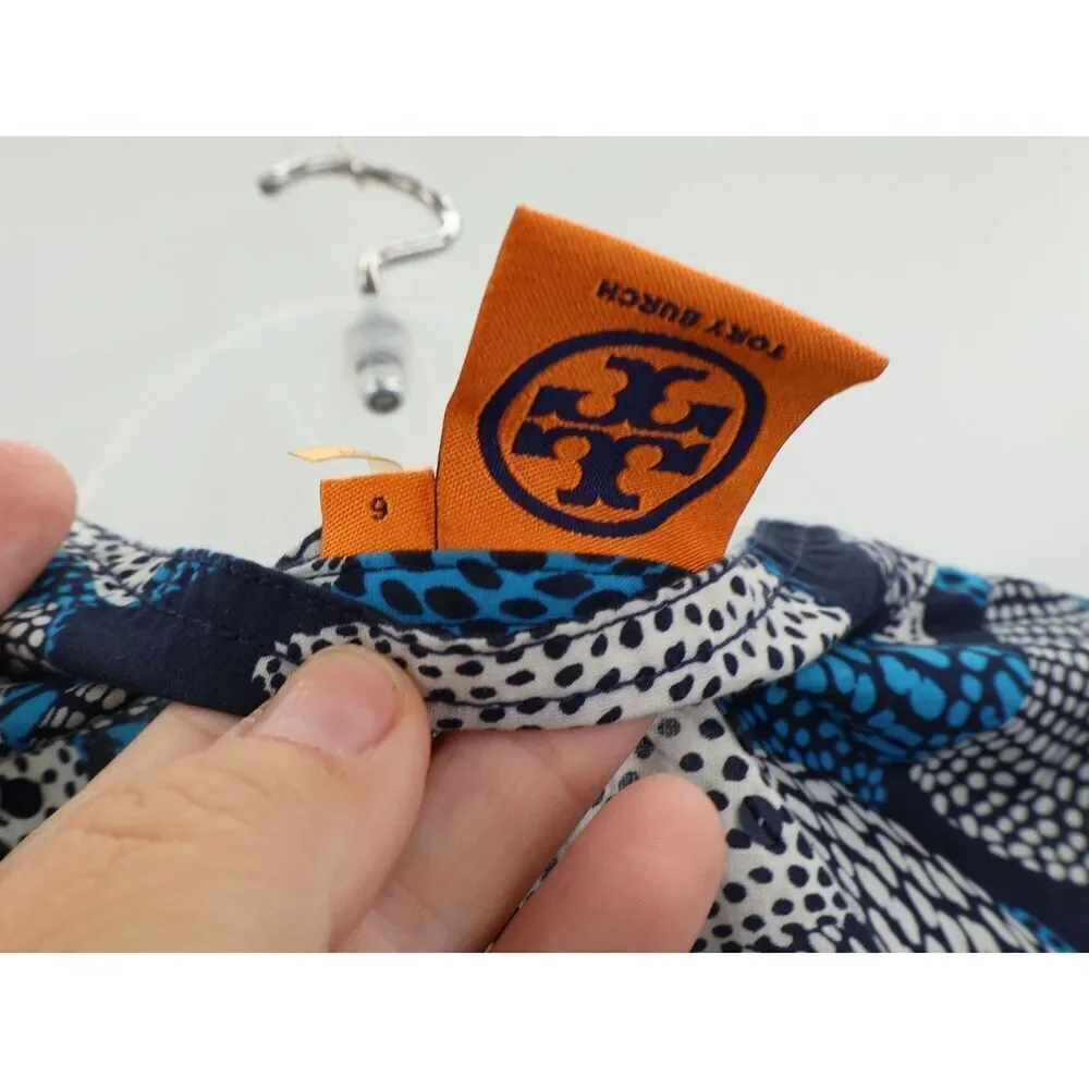 Tory Burch Stephanie Blue Sea Shell Sequins Detail Tunic Top Size 6